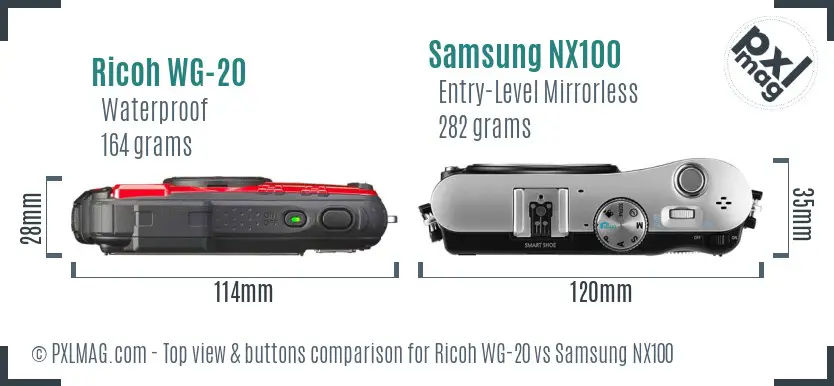 Ricoh WG-20 vs Samsung NX100 top view buttons comparison