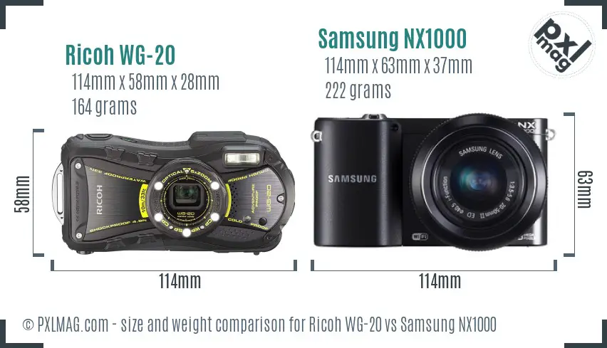 Ricoh WG-20 vs Samsung NX1000 size comparison