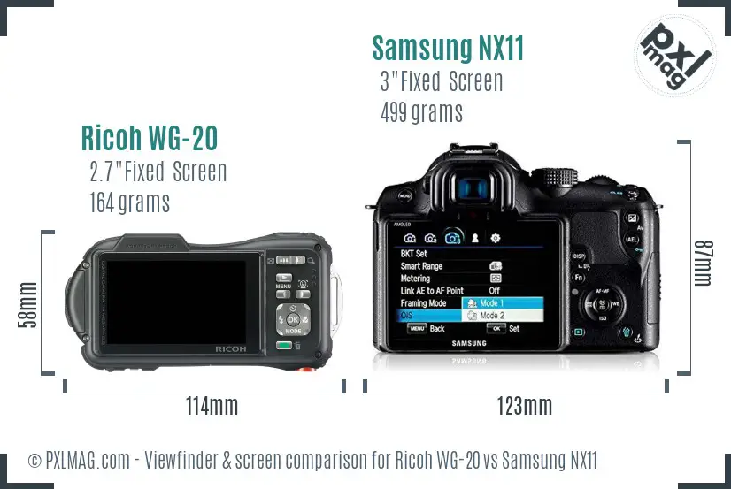Ricoh WG-20 vs Samsung NX11 Screen and Viewfinder comparison