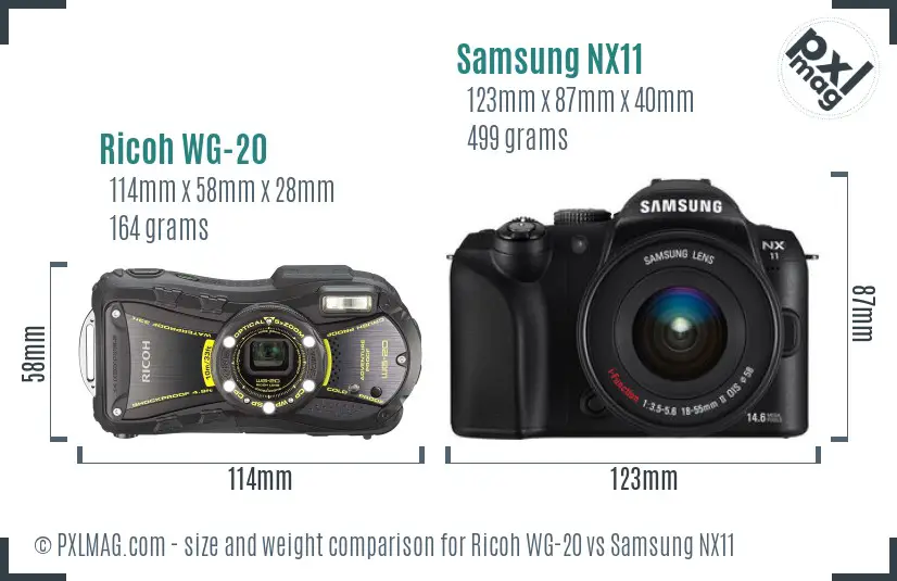 Ricoh WG-20 vs Samsung NX11 size comparison