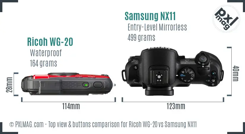 Ricoh WG-20 vs Samsung NX11 top view buttons comparison