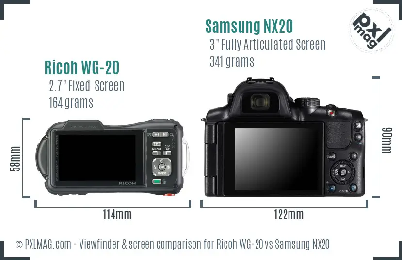 Ricoh WG-20 vs Samsung NX20 Screen and Viewfinder comparison