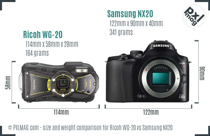 Ricoh WG-20 vs Samsung NX20 size comparison