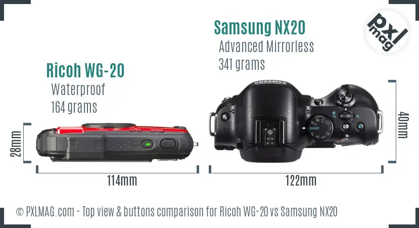 Ricoh WG-20 vs Samsung NX20 top view buttons comparison