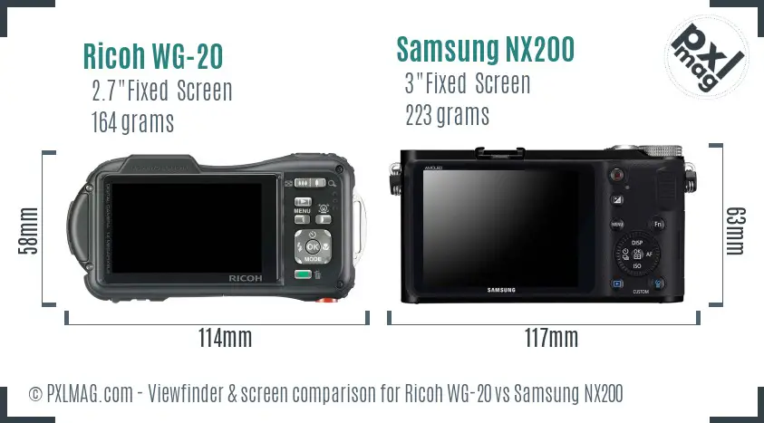 Ricoh WG-20 vs Samsung NX200 Screen and Viewfinder comparison