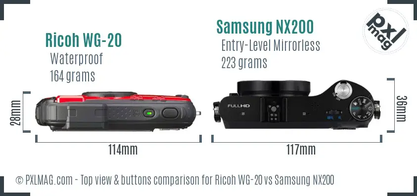 Ricoh WG-20 vs Samsung NX200 top view buttons comparison