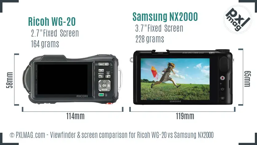 Ricoh WG-20 vs Samsung NX2000 Screen and Viewfinder comparison