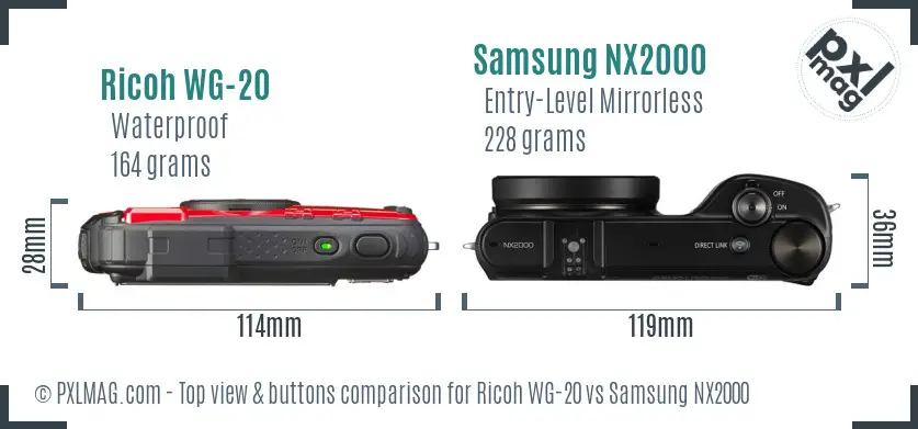 Ricoh WG-20 vs Samsung NX2000 top view buttons comparison