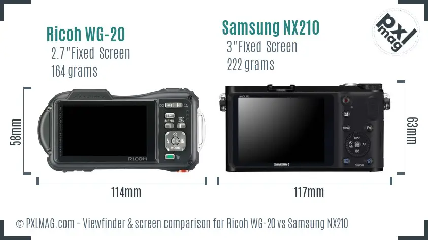 Ricoh WG-20 vs Samsung NX210 Screen and Viewfinder comparison