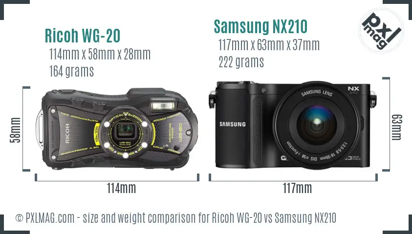 Ricoh WG-20 vs Samsung NX210 size comparison