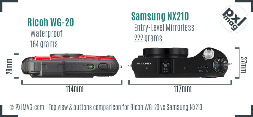 Ricoh WG-20 vs Samsung NX210 top view buttons comparison