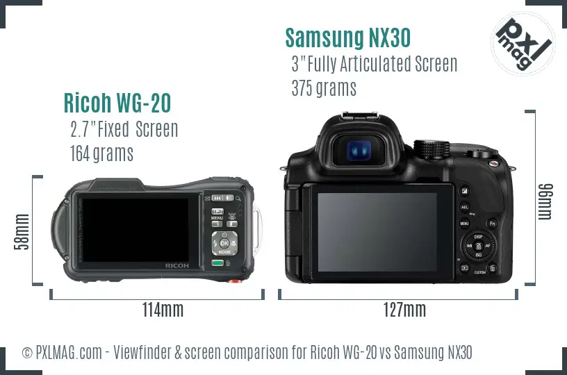 Ricoh WG-20 vs Samsung NX30 Screen and Viewfinder comparison