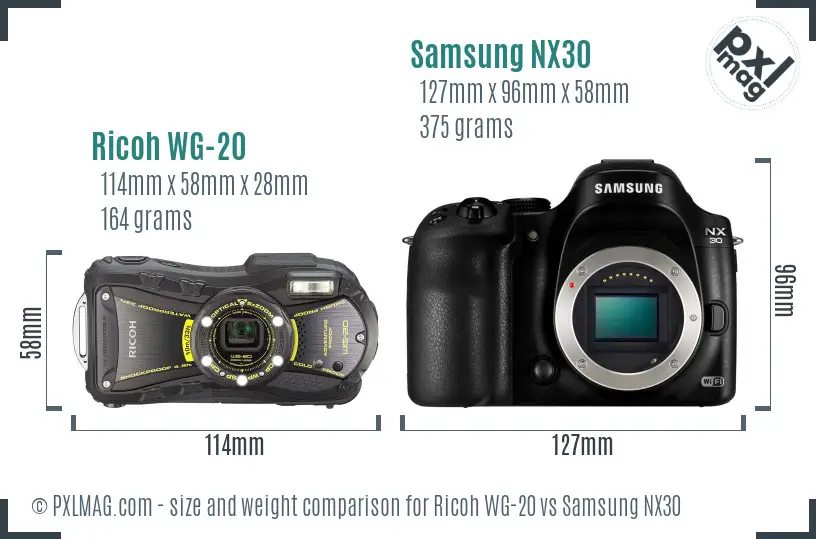 Ricoh WG-20 vs Samsung NX30 size comparison