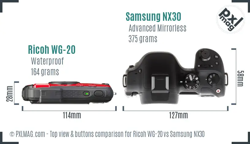 Ricoh WG-20 vs Samsung NX30 top view buttons comparison