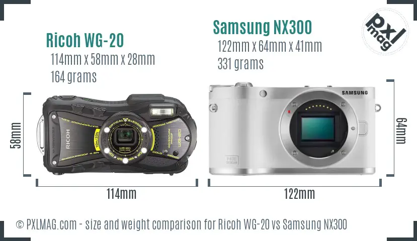 Ricoh WG-20 vs Samsung NX300 size comparison