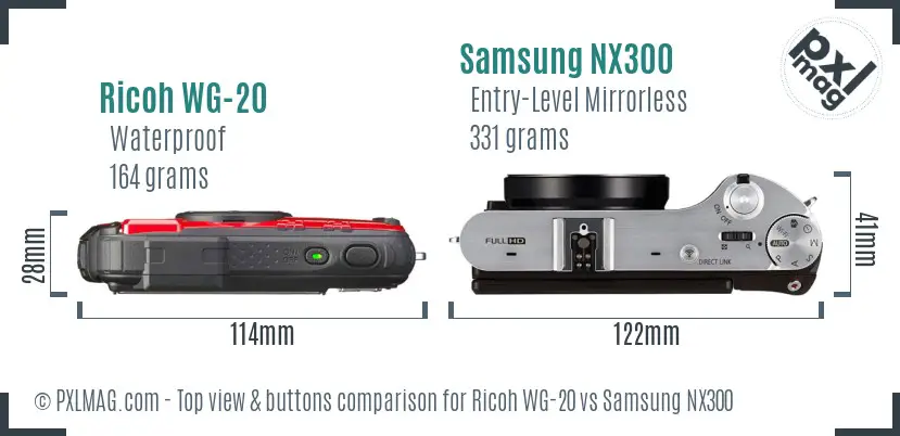 Ricoh WG-20 vs Samsung NX300 top view buttons comparison