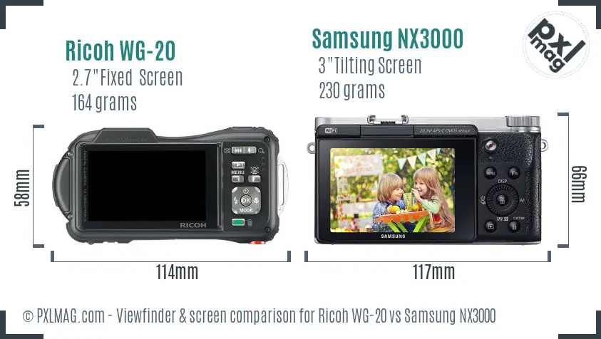 Ricoh WG-20 vs Samsung NX3000 Screen and Viewfinder comparison