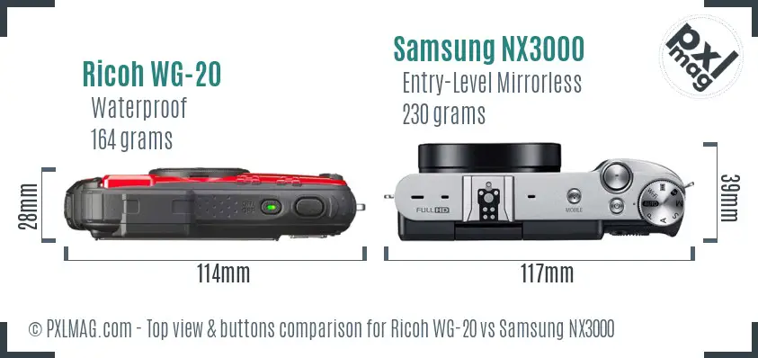 Ricoh WG-20 vs Samsung NX3000 top view buttons comparison