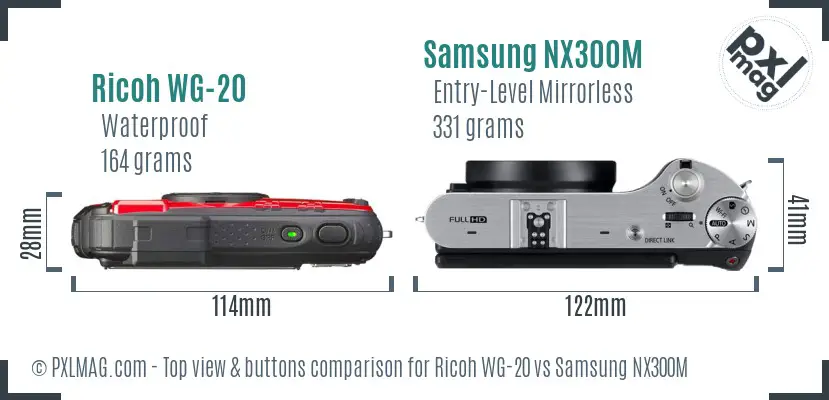 Ricoh WG-20 vs Samsung NX300M top view buttons comparison