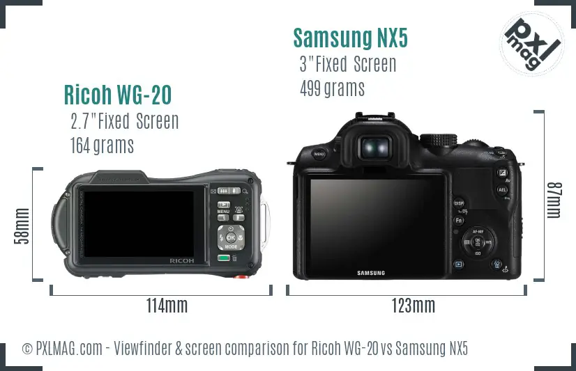 Ricoh WG-20 vs Samsung NX5 Screen and Viewfinder comparison