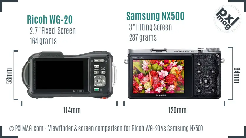 Ricoh WG-20 vs Samsung NX500 Screen and Viewfinder comparison