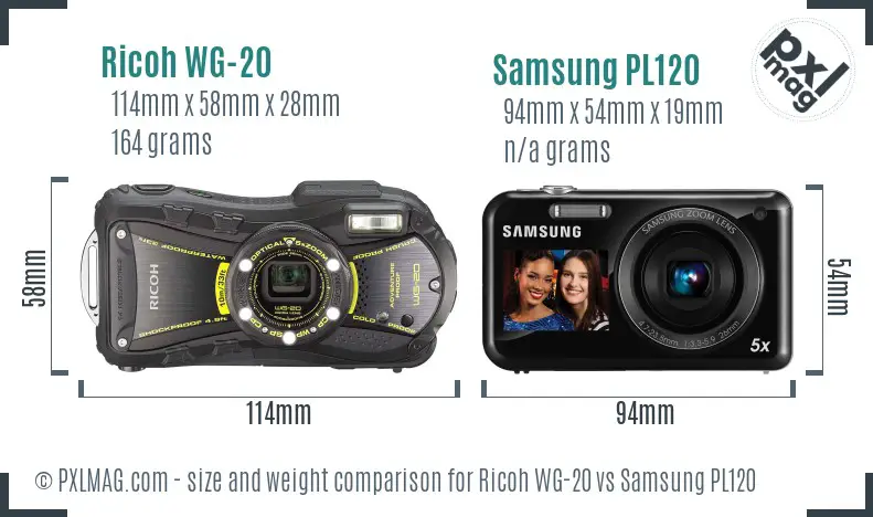 Ricoh WG-20 vs Samsung PL120 size comparison
