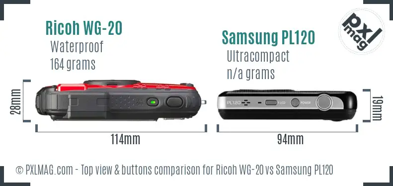 Ricoh WG-20 vs Samsung PL120 top view buttons comparison