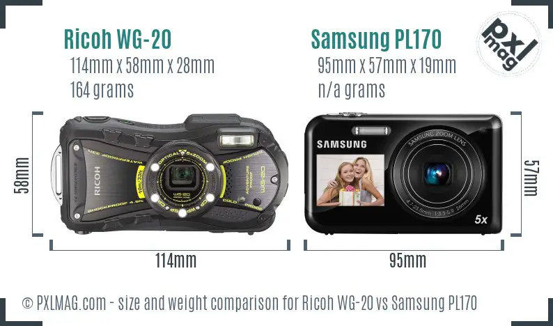Ricoh WG-20 vs Samsung PL170 size comparison