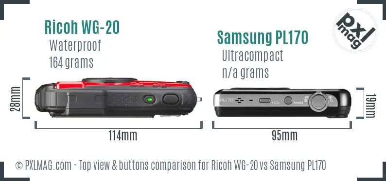 Ricoh WG-20 vs Samsung PL170 top view buttons comparison