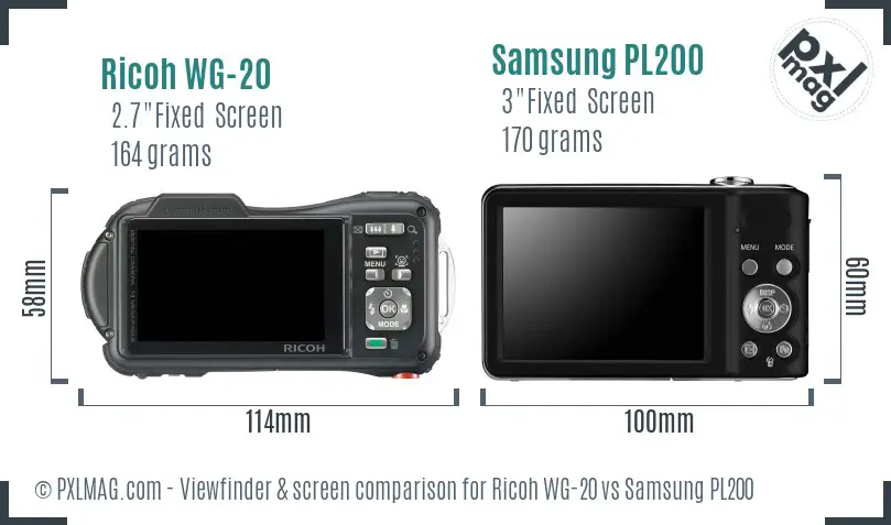 Ricoh WG-20 vs Samsung PL200 Screen and Viewfinder comparison