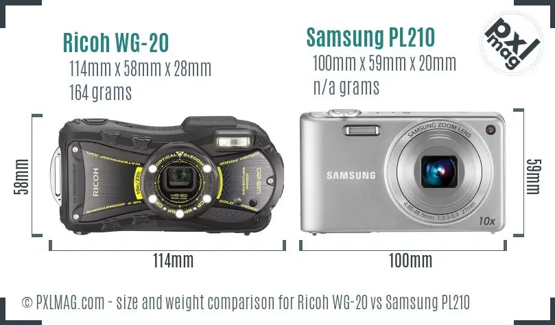 Ricoh WG-20 vs Samsung PL210 size comparison