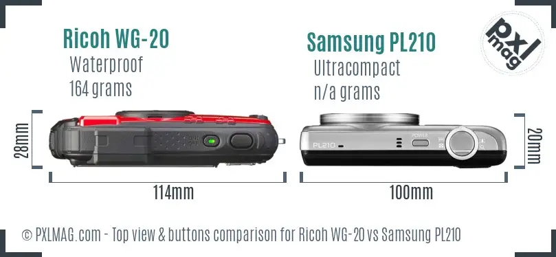 Ricoh WG-20 vs Samsung PL210 top view buttons comparison