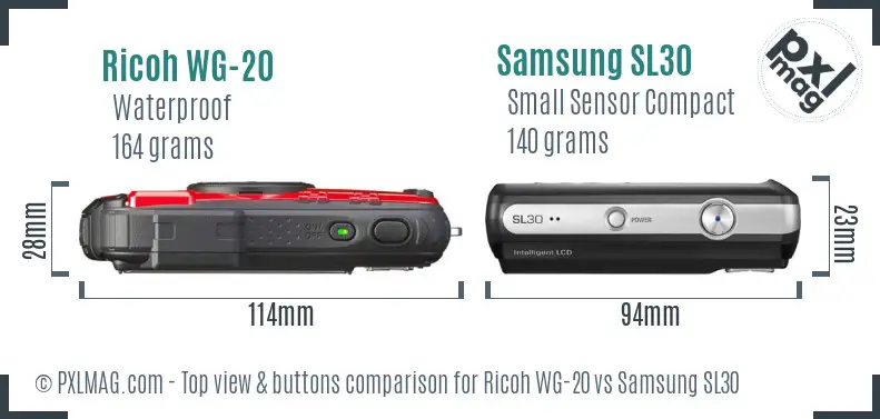 Ricoh WG-20 vs Samsung SL30 top view buttons comparison