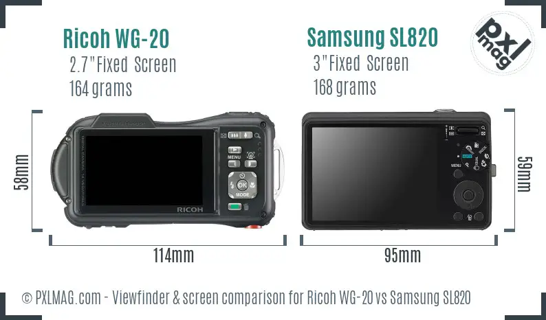 Ricoh WG-20 vs Samsung SL820 Screen and Viewfinder comparison