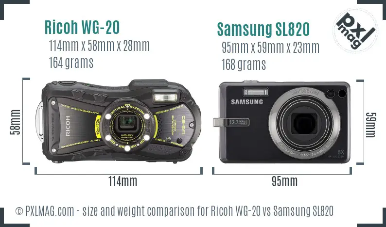 Ricoh WG-20 vs Samsung SL820 size comparison