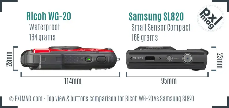 Ricoh WG-20 vs Samsung SL820 top view buttons comparison