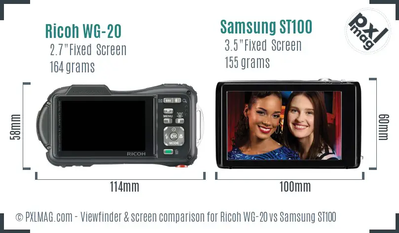Ricoh WG-20 vs Samsung ST100 Screen and Viewfinder comparison