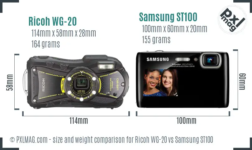 Ricoh WG-20 vs Samsung ST100 size comparison