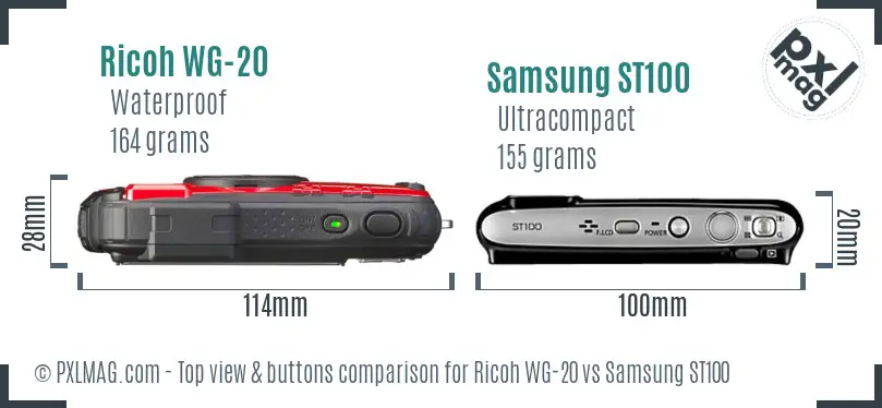 Ricoh WG-20 vs Samsung ST100 top view buttons comparison