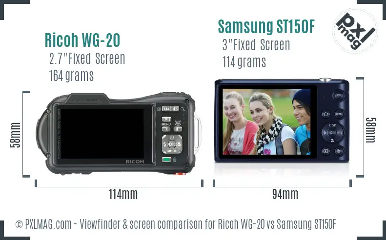 Ricoh WG-20 vs Samsung ST150F Screen and Viewfinder comparison