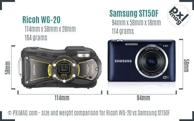 Ricoh WG-20 vs Samsung ST150F size comparison