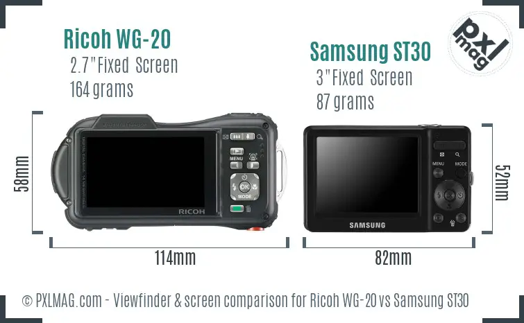 Ricoh WG-20 vs Samsung ST30 Screen and Viewfinder comparison