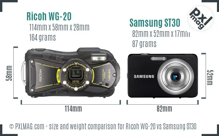 Ricoh WG-20 vs Samsung ST30 size comparison