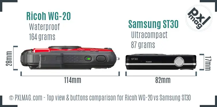 Ricoh WG-20 vs Samsung ST30 top view buttons comparison