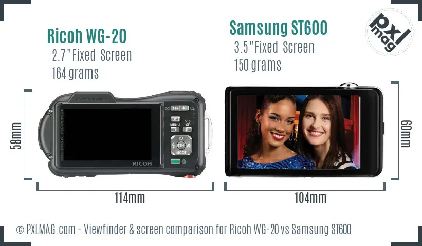 Ricoh WG-20 vs Samsung ST600 Screen and Viewfinder comparison