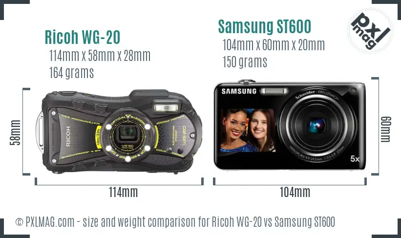 Ricoh WG-20 vs Samsung ST600 size comparison