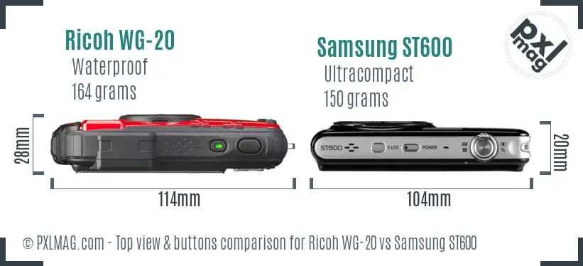 Ricoh WG-20 vs Samsung ST600 top view buttons comparison