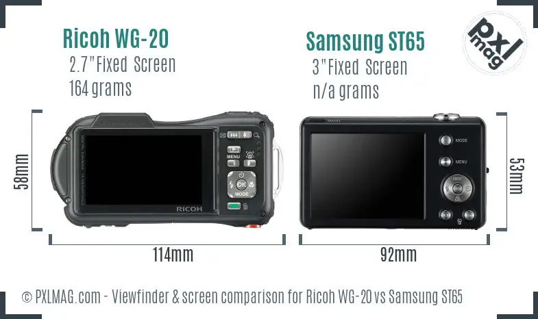 Ricoh WG-20 vs Samsung ST65 Screen and Viewfinder comparison