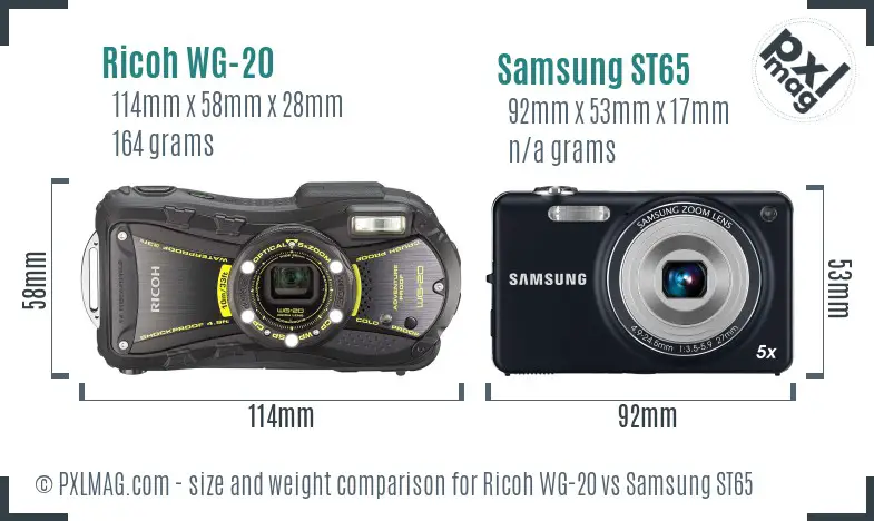 Ricoh WG-20 vs Samsung ST65 size comparison