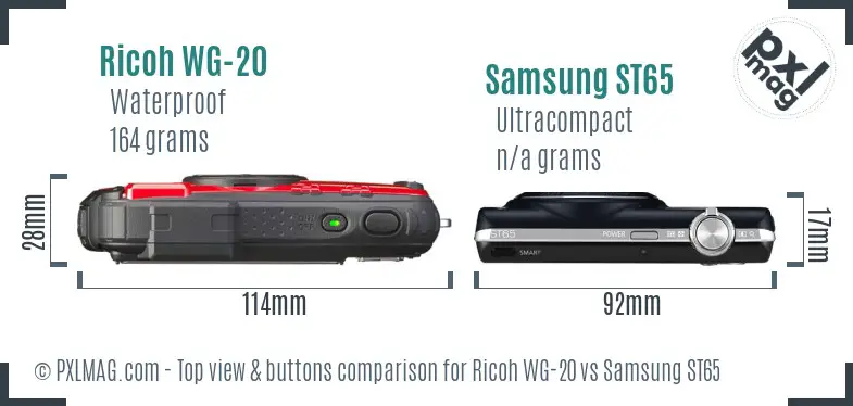 Ricoh WG-20 vs Samsung ST65 top view buttons comparison